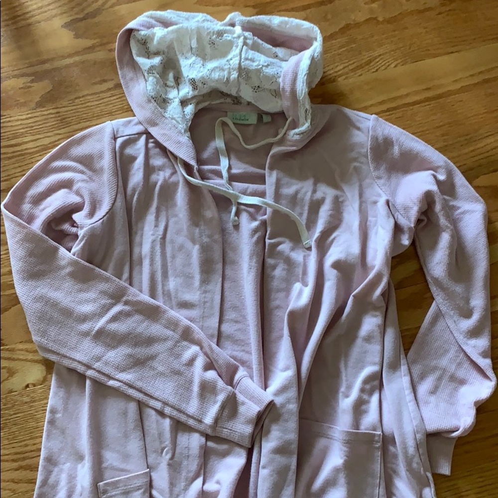 Logo Lounge open front cardigan with lace hood